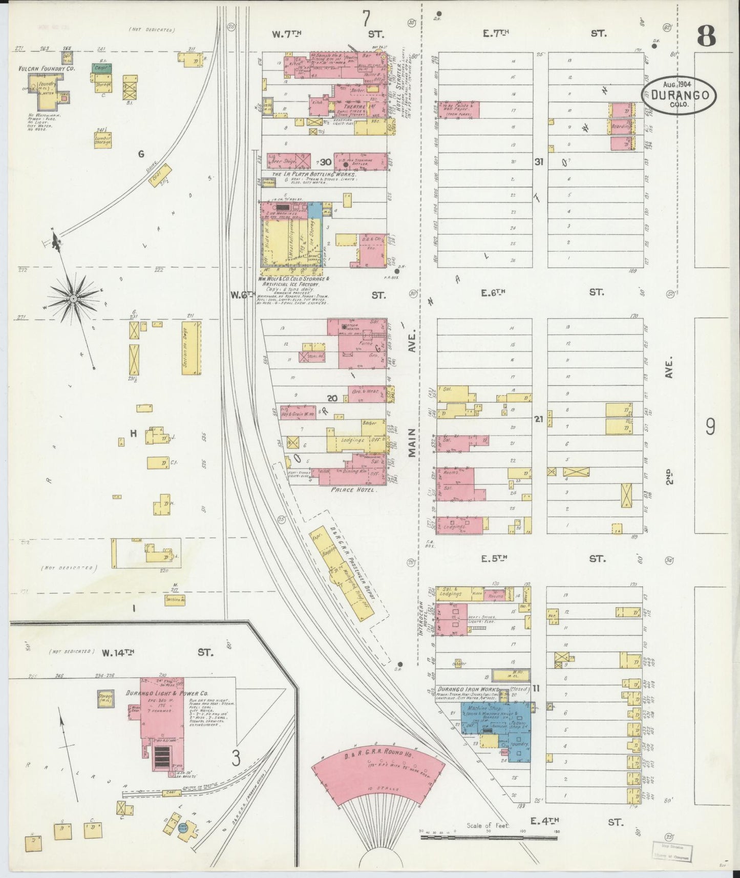 Sanborn Fire Insurance Map from Durango, La Plata County, Colorado (1904), Sheet #0008 - Complete Map Set gallery image, historic Sanborn map, vintage wall art, Colorado Colorado