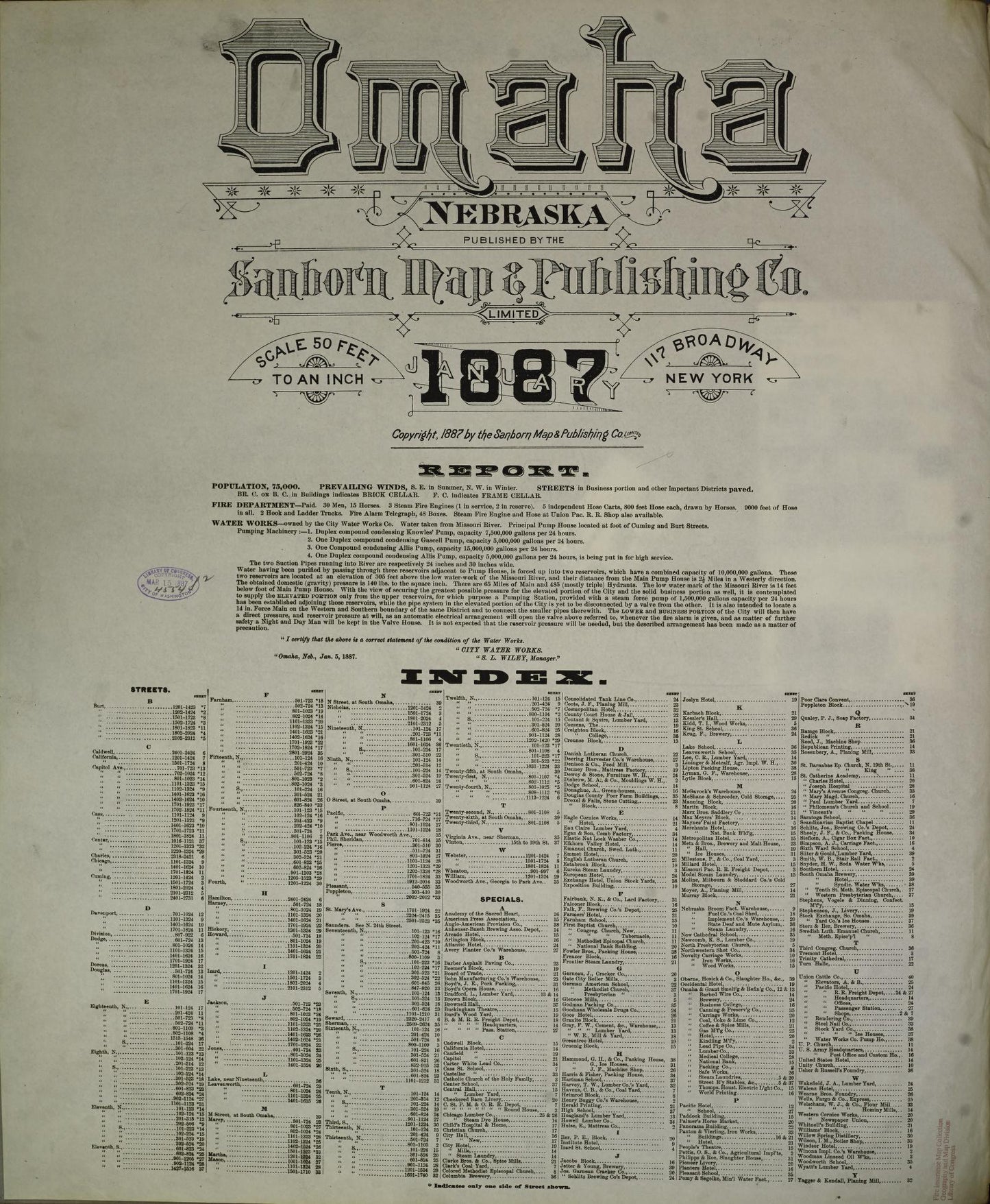 Sanborn Fire Insurance Map from Omaha, Douglas And Sarpy County, Nebraska. (1887) – Historic Sanborn Fire Insurance Map Print