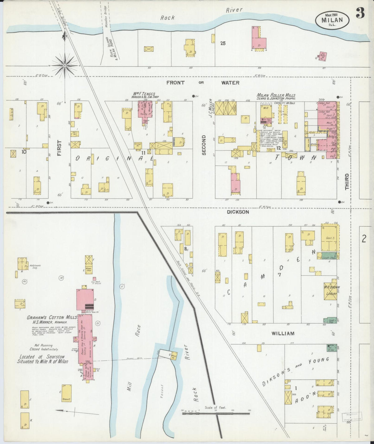 Sanborn Fire Insurance Map from Milan, Rock Island County, Illinois (1901), Sheet #0003 - Historic Sanborn Fire Insurance Map Print, vintage old map wall art, antique decor, genealogy gift, Illinois Illinois map