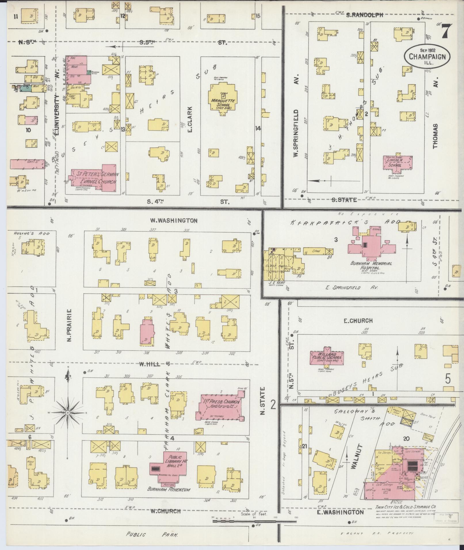 Sanborn Fire Insurance Map from Champaign, Champaign County, Illinois (1902), Sheet #0007 - Historic Sanborn Fire Insurance Map Print, vintage old map wall art, antique decor, genealogy gift, Illinois Illinois map