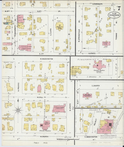 Sanborn Fire Insurance Map from Champaign, Champaign County, Illinois (1902), Sheet #0007 - Historic Sanborn Fire Insurance Map Print, vintage old map wall art, antique decor, genealogy gift, Illinois Illinois map