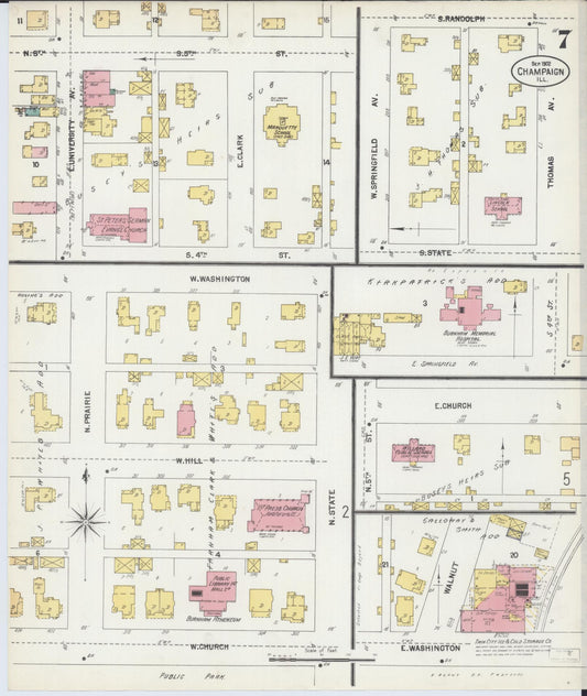 Sanborn Fire Insurance Map from Champaign, Champaign County, Illinois (1902), Sheet #0007 - Historic Sanborn Fire Insurance Map Print, vintage old map wall art, antique decor, genealogy gift, Illinois Illinois map