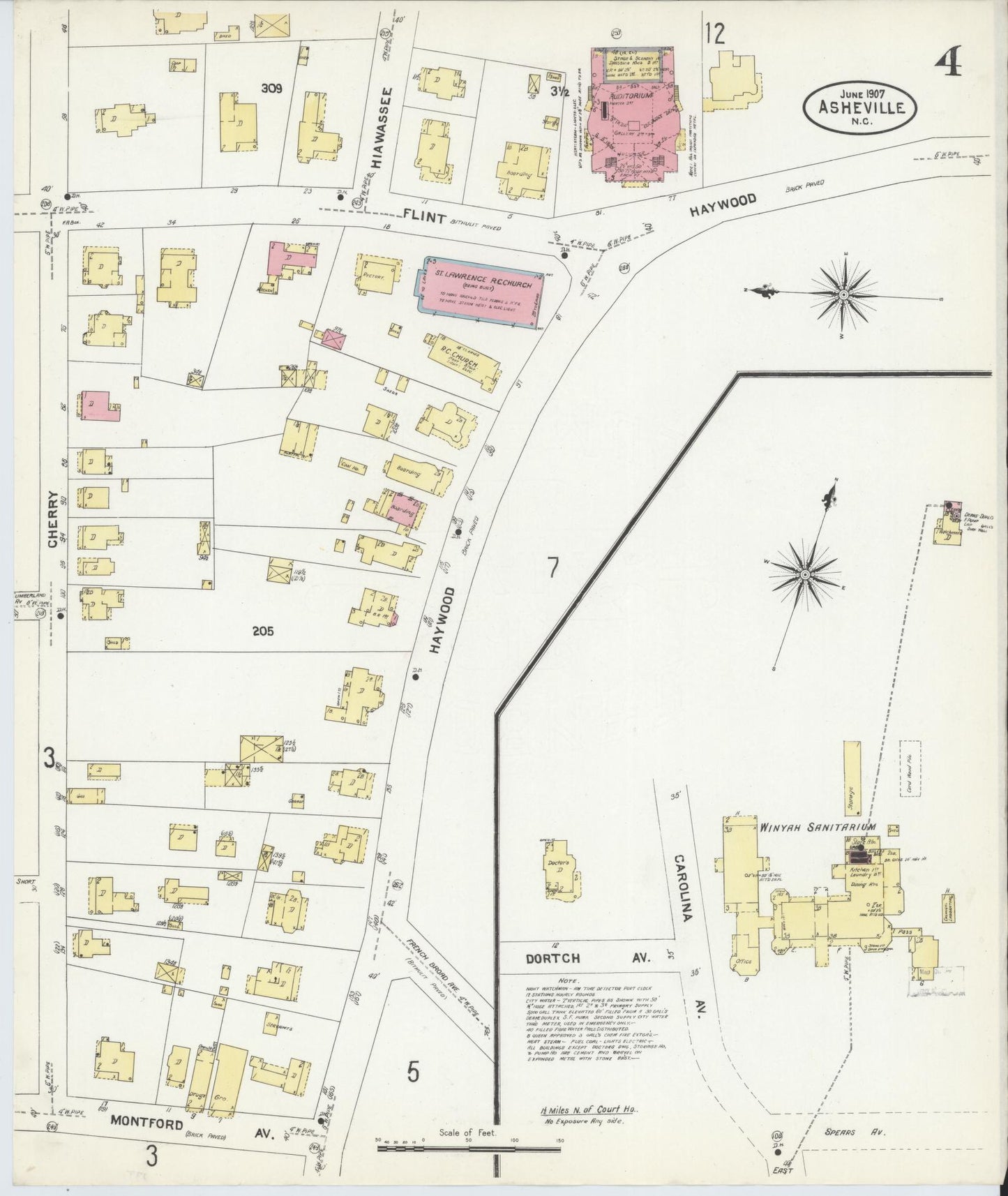 Sanborn Fire Insurance Map from Asheville, Buncombe County, North Carolina (1907), Sheet #0004 - Complete Map Set gallery image, historic Sanborn map, vintage wall art, North Carolina North Carolina
