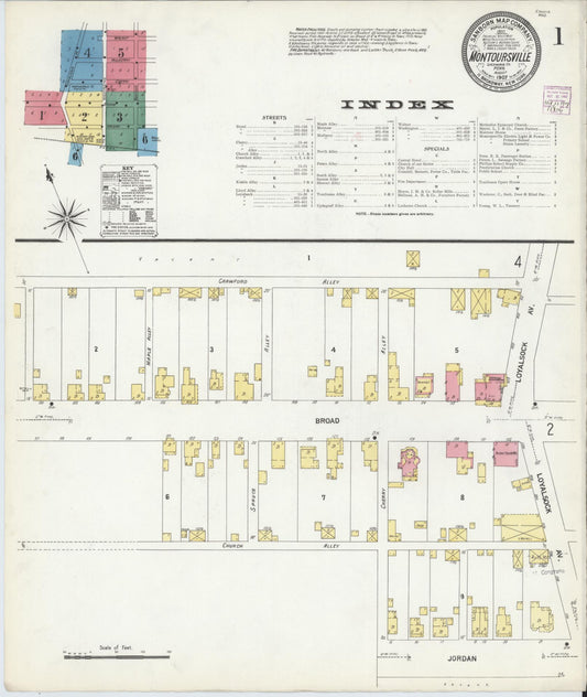 Sanborn Fire Insurance Map from Montoursville, Lycoming County, Pennsylvania (1907), Sheet #0001 - Historic Sanborn Fire Insurance Map Print, vintage old map wall art, antique decor, genealogy gift, Pennsylvania Pennsylvania map