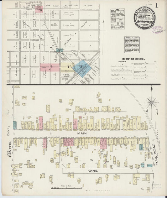 Sanborn Fire Insurance Map from Braidwood, Will County, Illinois (1885), Sheet #0001 - Complete Map Set gallery image, historic Sanborn map, vintage wall art, Illinois Illinois