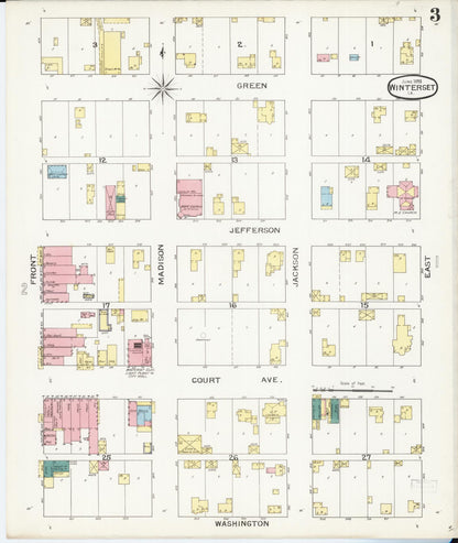 Sanborn Fire Insurance Map from Winterset, Madison County, Iowa (1893), Sheet #0003 - Historic Sanborn Fire Insurance Map Print, vintage old map wall art