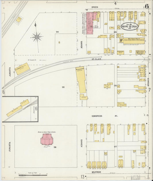 Sanborn Fire Insurance Map from Havre De Grace, Harford County, Maryland (1904), Sheet #0006 - Historic Sanborn Fire Insurance Map Print, vintage old map wall art