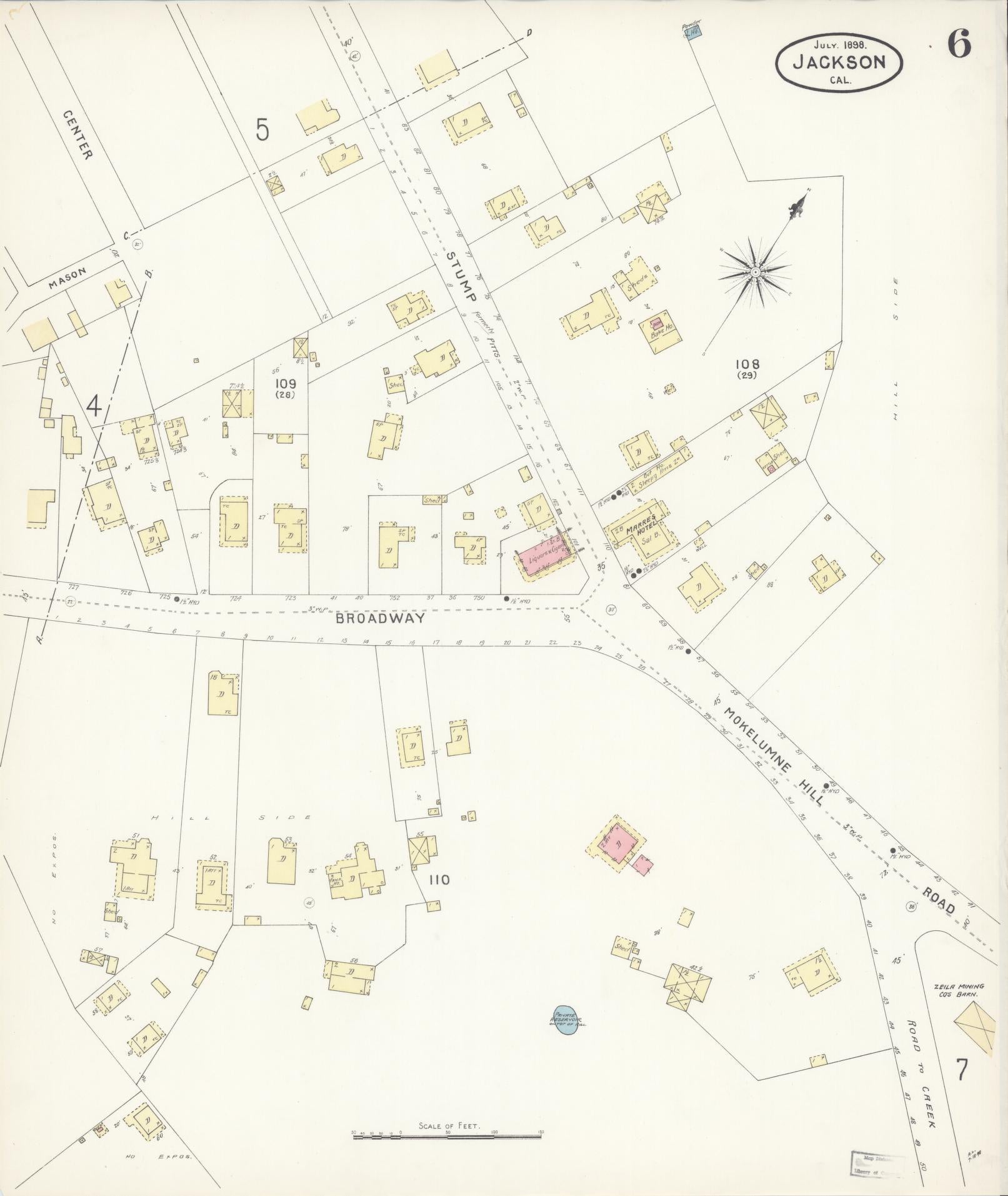 Sanborn Fire Insurance Map from Jackson, Amador County, California (1898), Sheet #0006 - Complete Map Set gallery image, historic Sanborn map, vintage wall art, California California