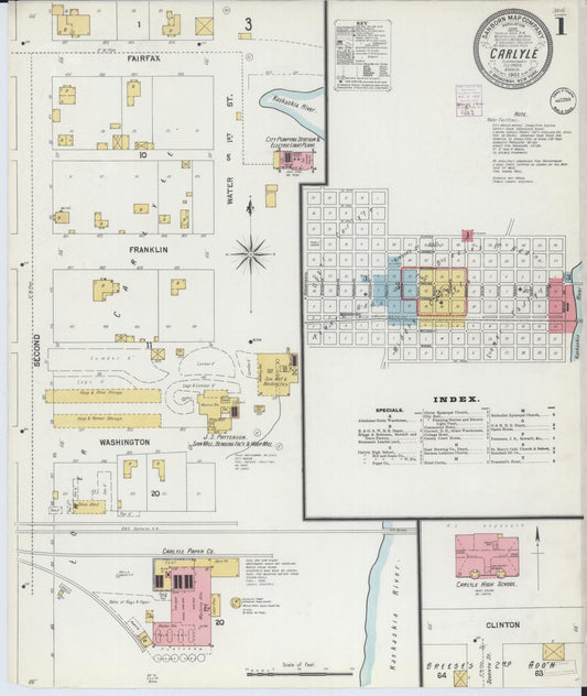 Sanborn Fire Insurance Map from Carlyle, Clinton County, Illinois (1902), Sheet #0001 - Historic Sanborn Fire Insurance Map Print, vintage old map wall art, antique decor, genealogy gift, Illinois Illinois map