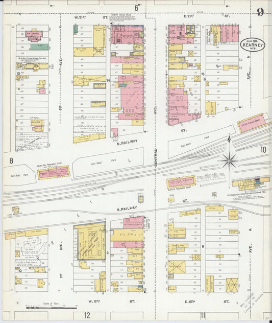 Sanborn Fire Insurance Map from Kearney, Buffalo County, Nebraska (1904), Sheet #0009 - Historic Sanborn Fire Insurance Map Print, vintage old map wall art, antique decor, genealogy gift, Nebraska Nebraska map