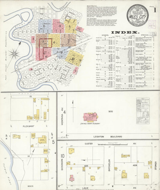 Sanborn Fire Insurance Map from Miles City, Custer County, Montana (1904), Sheet #0001 - Complete Map Set gallery image, historic Sanborn map, vintage wall art, Montana Montana