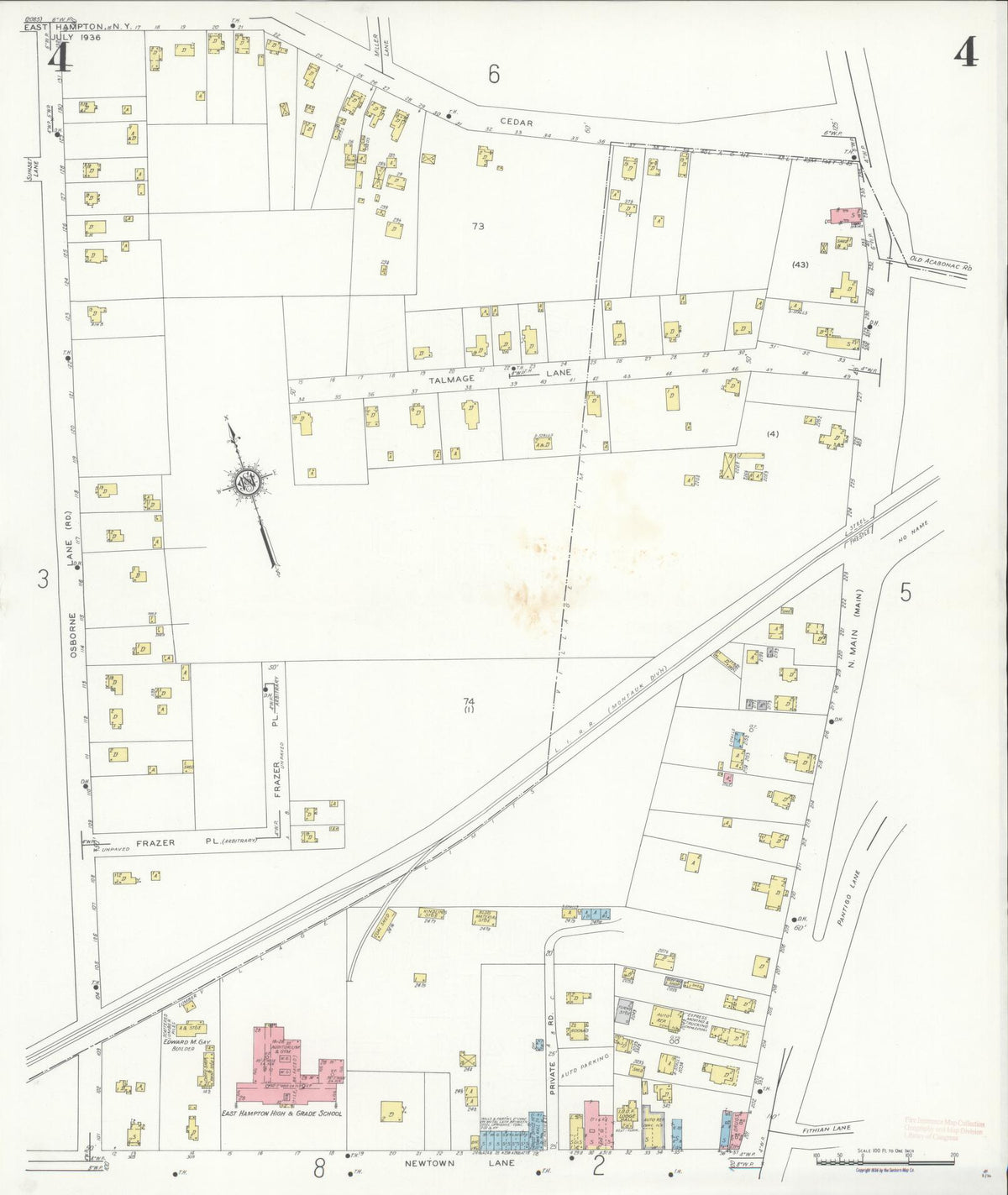 Sanborn Fire Insurance Map from Easthampton, Suffolk County, New York (1936), Sheet #0004 - Complete Map Set gallery image, historic Sanborn map, vintage wall art, New York New York