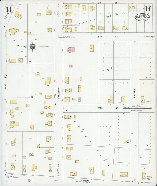Sanborn Fire Insurance Map from Waupaca, Waupaca County, Wisconsin (1924), Sheet #0014 - Historic Sanborn Fire Insurance Map Print, vintage old map wall art, antique decor, genealogy gift, Wisconsin Wisconsin map