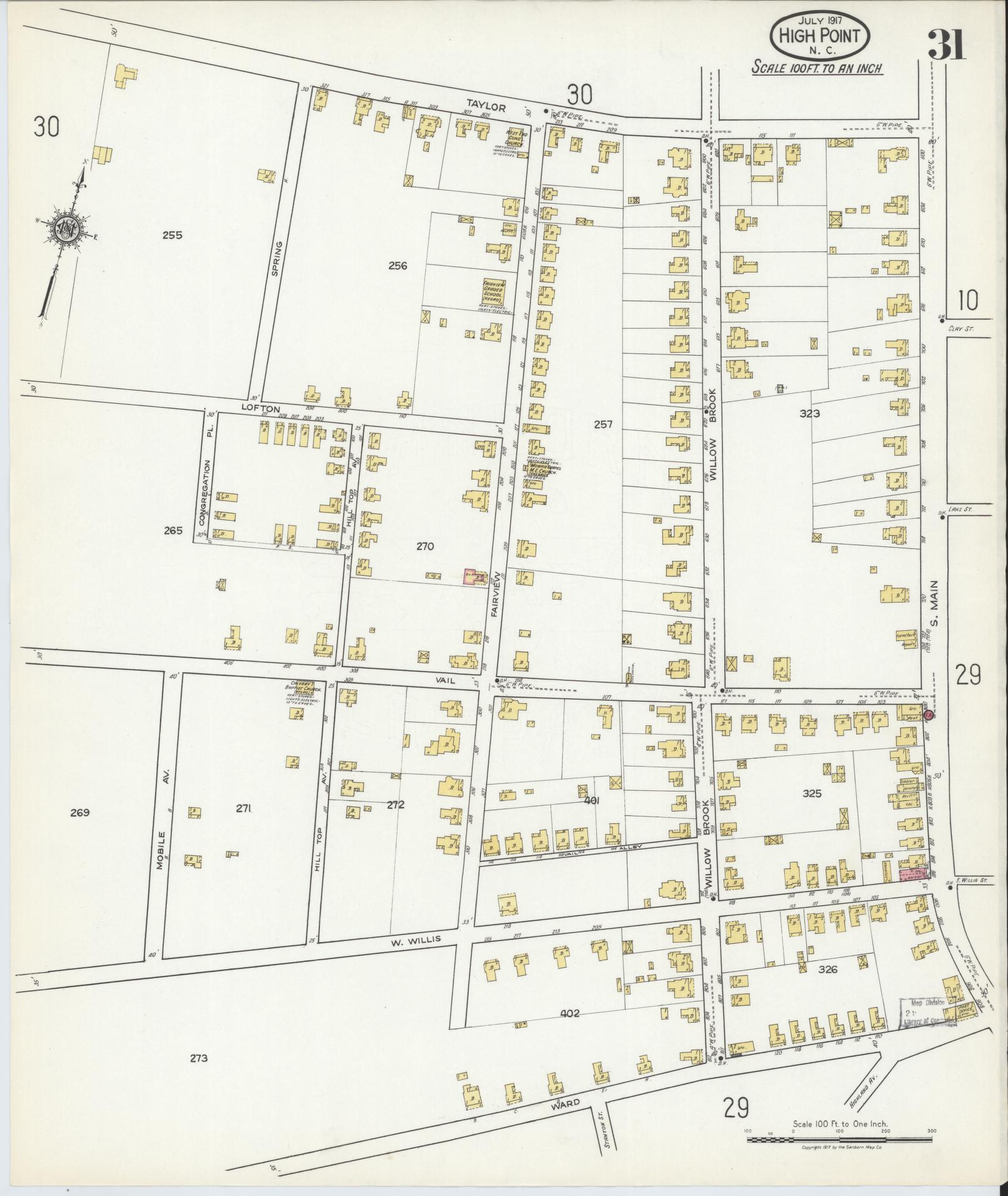 Sanborn Fire Insurance Map from High Point, Guilford County, North Carolina (1917), Sheet #0031 - Complete Map Set gallery image, historic Sanborn map, vintage wall art, North Carolina North Carolina