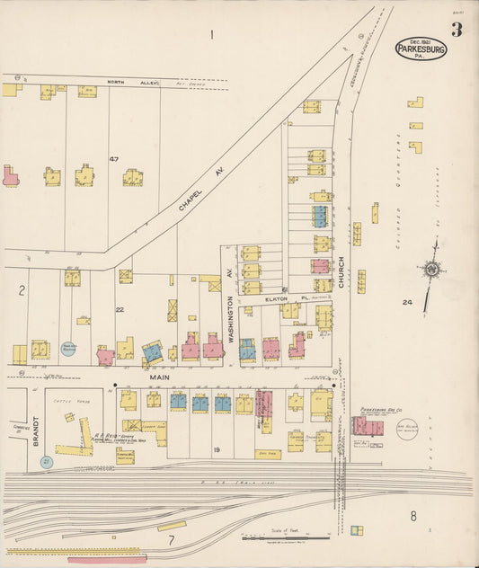 Sanborn Fire Insurance Map from Parkesburg, Chester County, Pennsylvania (1921), Sheet #0003 - Historic Sanborn Fire Insurance Map Print, vintage old map wall art, antique decor, genealogy gift, Pennsylvania Pennsylvania map