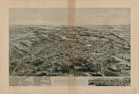 Ipswich, Mass. : incorporated 1634 (1893) – Historic Bird’s-Eye View Panorama Print