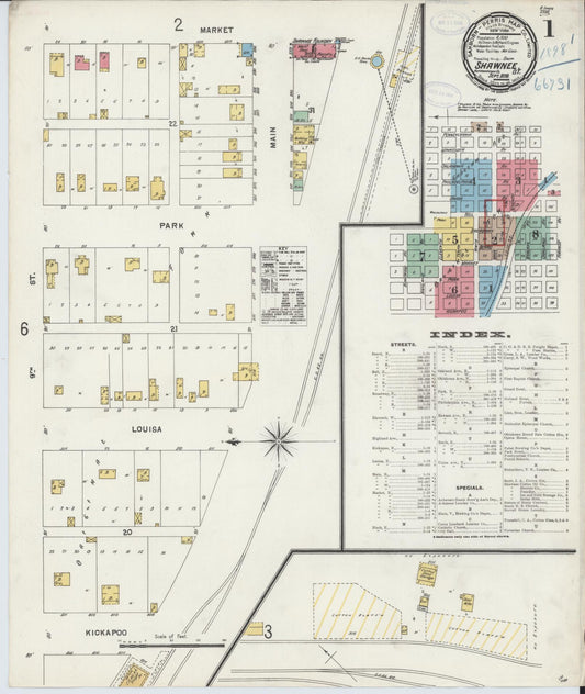 Sanborn Fire Insurance Map from Shawnee, Pottawatomie County, Oklahoma (1898), Sheet #0001 - Historic Sanborn Fire Insurance Map Print, vintage old map wall art, antique decor, genealogy gift, Oklahoma Oklahoma map