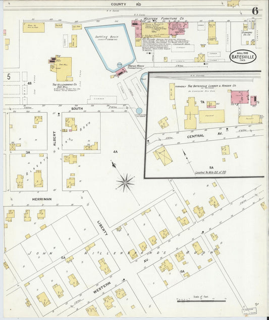 Sanborn Fire Insurance Map from Batesville, Ripley County, Indiana (1909), Sheet #0006 - Historic Sanborn Fire Insurance Map Print, vintage old map wall art, antique decor, genealogy gift, Indiana Indiana map