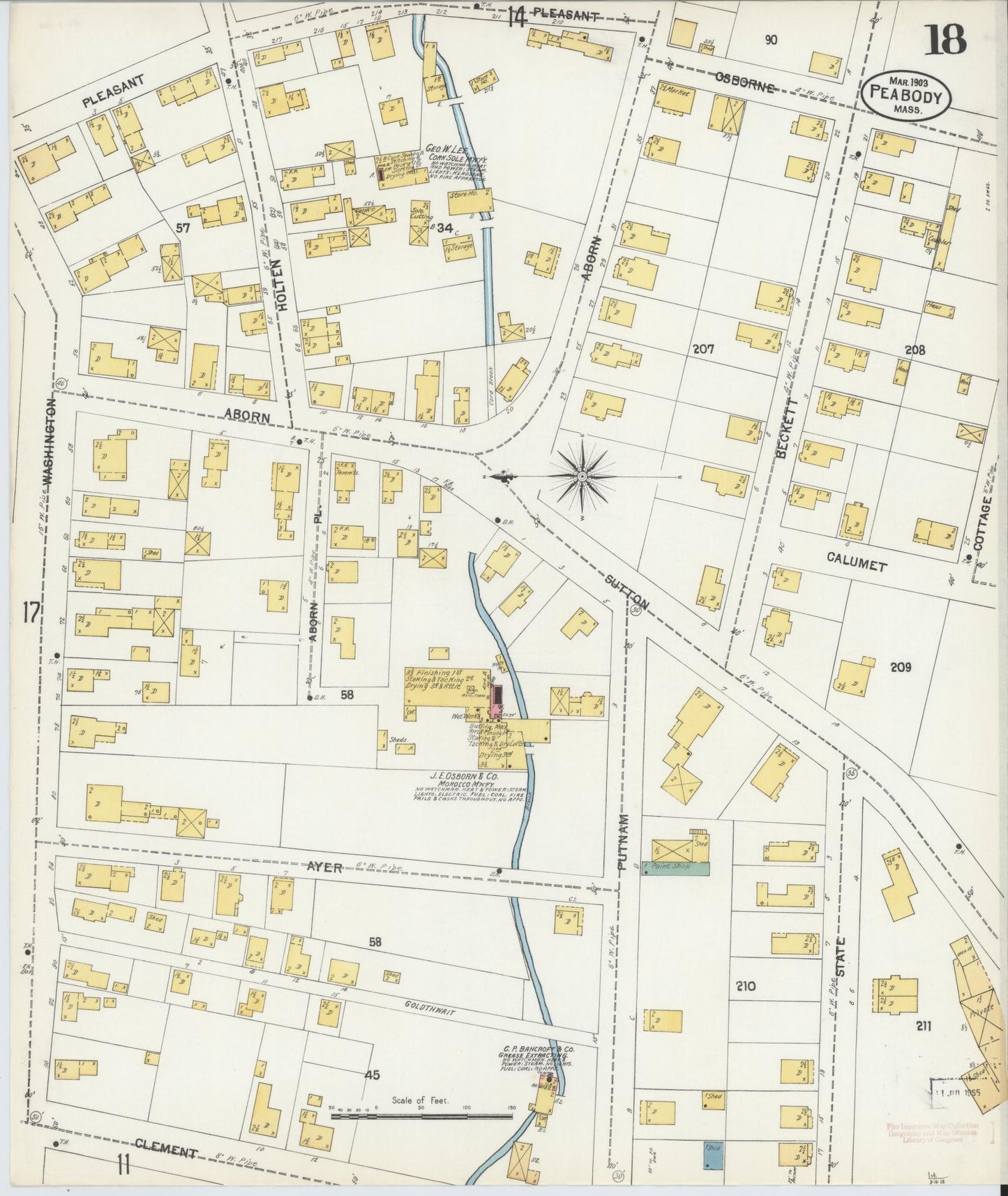 Sanborn Fire Insurance Map from Peabody, Essex County, Massachusetts (1903), Sheet #0018 - Complete Map Set gallery image, historic Sanborn map, vintage wall art, Massachusetts Massachusetts