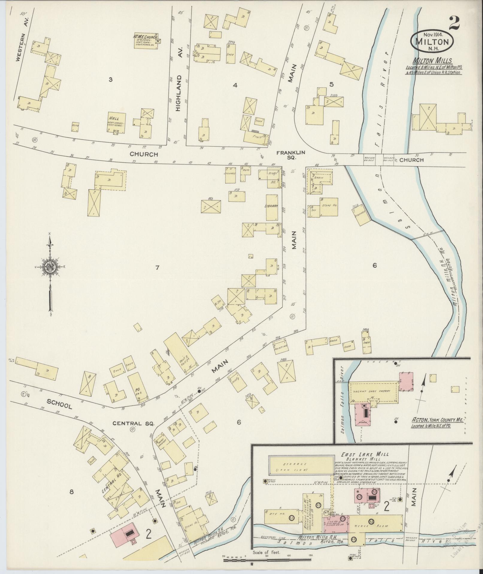 Sanborn Fire Insurance Map from Milton, Strafford County, New Hampshire (1914), Sheet #0002 - Historic Sanborn Fire Insurance Map Print, vintage old map wall art, antique decor, genealogy gift, New Hampshire New Hampshire map