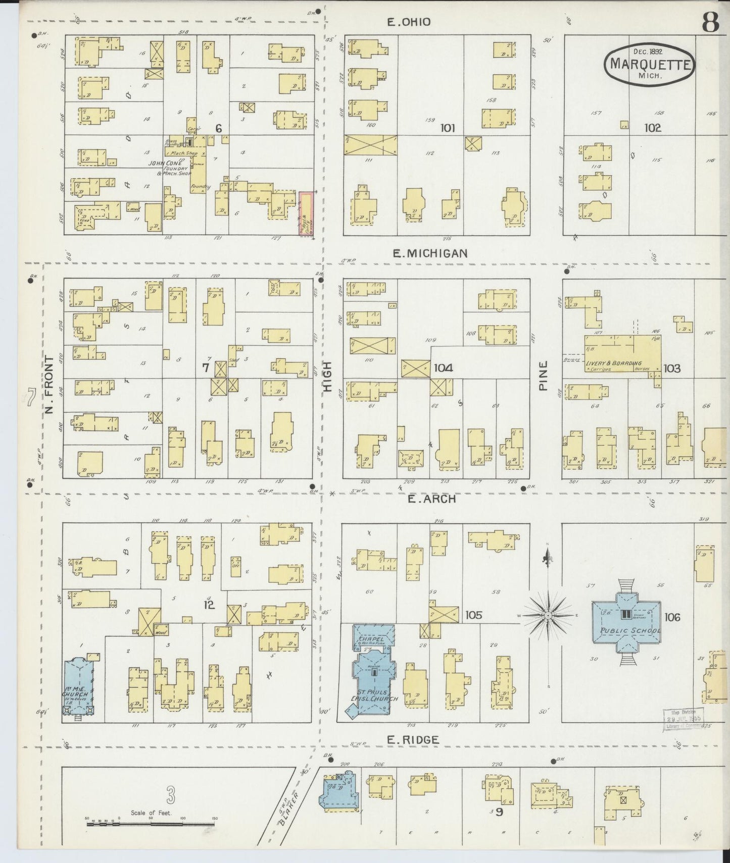 Sanborn Fire Insurance Map from Marquette, Marquette County, Michigan (1892), Sheet #0008 - Historic Sanborn Fire Insurance Map Print, vintage old map wall art, antique decor, genealogy gift, Michigan Michigan map