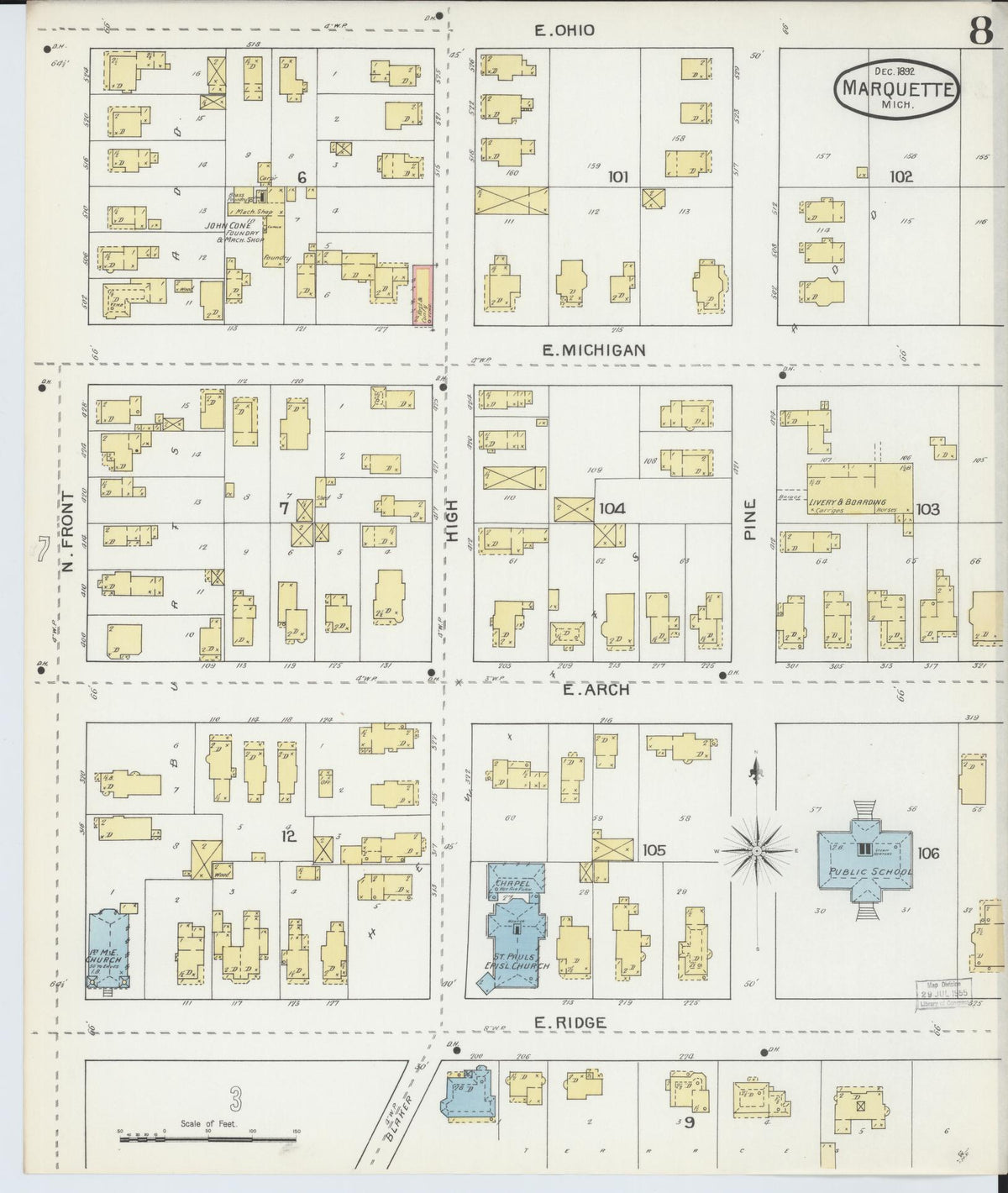 Sanborn Fire Insurance Map from Marquette, Marquette County, Michigan (1892), Sheet #0008 - Historic Sanborn Fire Insurance Map Print, vintage old map wall art, antique decor, genealogy gift, Michigan Michigan map