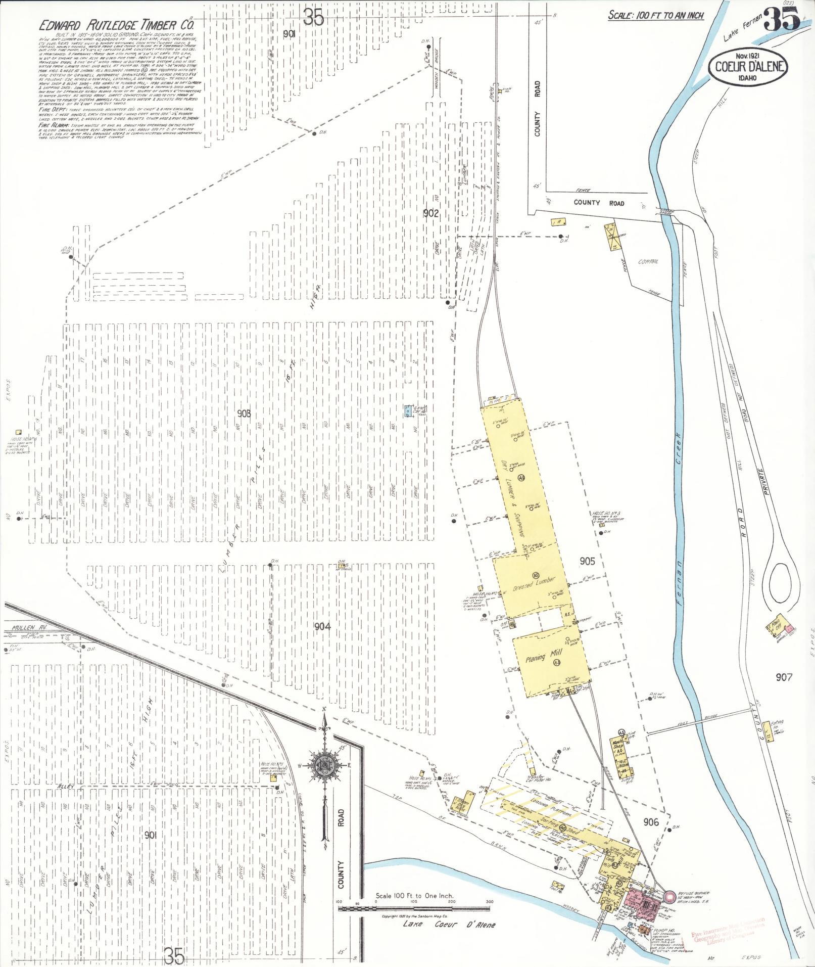 Sanborn Fire Insurance Map from Coeur D'alene, Kootenai County, Idaho (1921), Sheet #0035 - Historic Sanborn Fire Insurance Map Print, vintage old map wall art, antique decor, genealogy gift, Idaho Idaho map