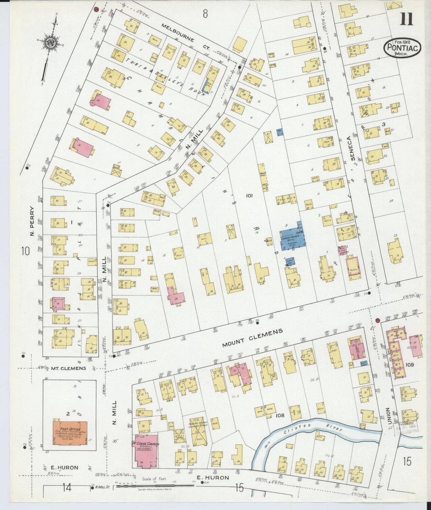 Sanborn Fire Insurance Map from Pontiac, Oakland County, Michigan (1919), Sheet #0011 - Complete Map Set gallery image, historic Sanborn map, vintage wall art, Michigan Michigan