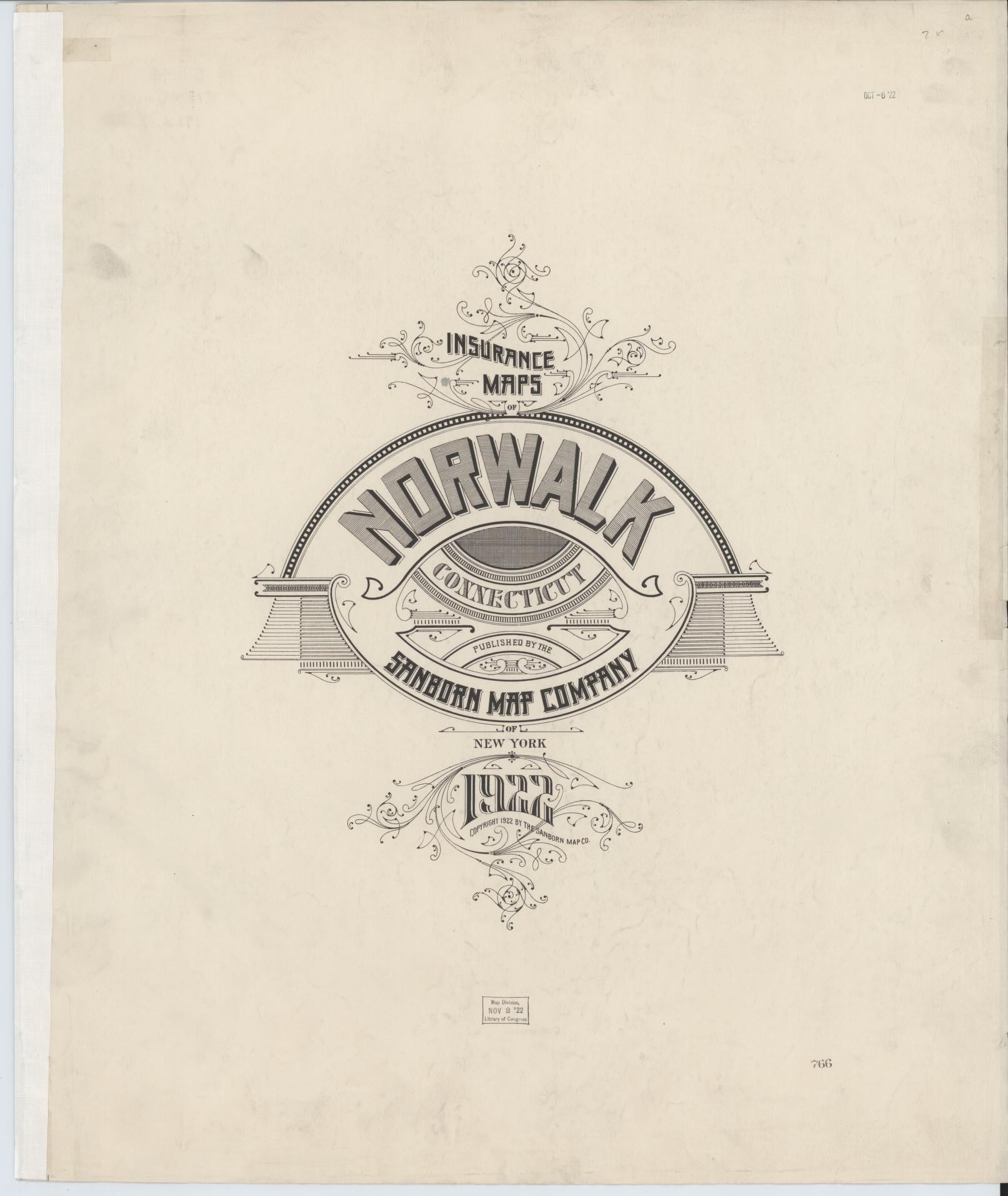 Sanborn Fire Insurance Map from Norwalk, Fairfield County, Connecticut (1922), Sheet #0001 - Historic Sanborn Fire Insurance Map Print, vintage old map wall art, antique decor, genealogy gift, Connecticut Connecticut map
