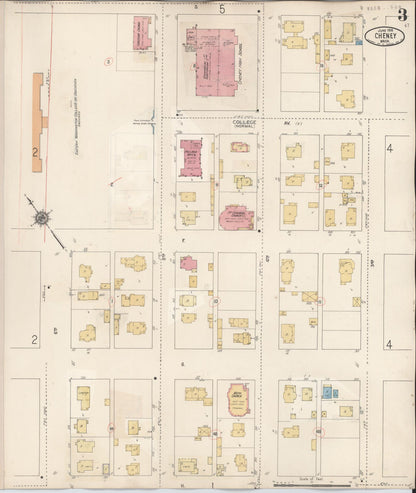Sanborn Fire Insurance Map from Cheney, Spokane County, Washington (1939), Sheet #0003 - Complete Map Set gallery image, historic Sanborn map, vintage wall art, Washington Washington