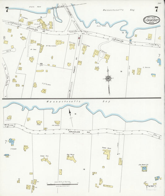 Sanborn Fire Insurance Map from Cohasset, Norfolk County, Massachusetts (1928), Sheet #0007 - Historic Sanborn Fire Insurance Map Print, vintage old map wall art, antique decor, genealogy gift, Massachusetts Massachusetts map