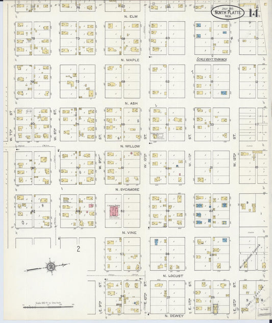 Sanborn Fire Insurance Map from North Platte, Lincoln County, Nebraska (1915), Sheet #0014 - Historic Sanborn Fire Insurance Map Print, vintage old map wall art, antique decor, genealogy gift, Nebraska Nebraska map