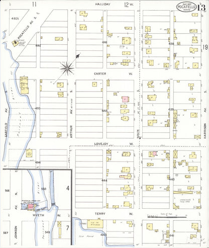 Sanborn Fire Insurance Map from Pocatello, Bannock County, Idaho (1907), Sheet #0013 - Complete Map Set gallery image, historic Sanborn map, vintage wall art, Idaho Idaho