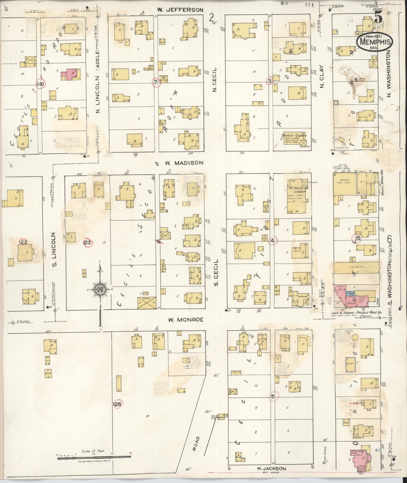 Sanborn Fire Insurance Map from Memphis, Scotland County, Missouri (1936), Sheet #0005 - Historic Sanborn Fire Insurance Map Print, vintage old map wall art, antique decor, genealogy gift, Missouri Missouri map