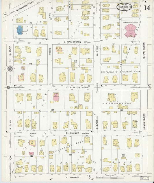 Sanborn Fire Insurance Map from Frankfort, Clinton County, Indiana (1912), Sheet #0014 - Historic Sanborn Fire Insurance Map Print, vintage old map wall art, antique decor, genealogy gift, Indiana Indiana map