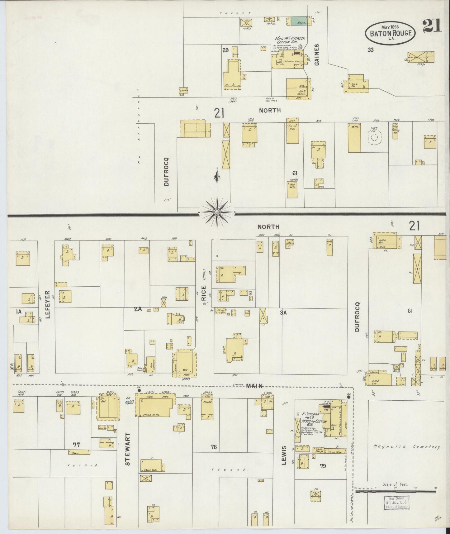 Sanborn Fire Insurance Map from Baton Rouge, East Baton Rouge Parish, Louisiana (1898), Sheet #0021 - Historic Sanborn Fire Insurance Map Print, vintage old map wall art, antique decor, genealogy gift, Louisiana Louisiana map