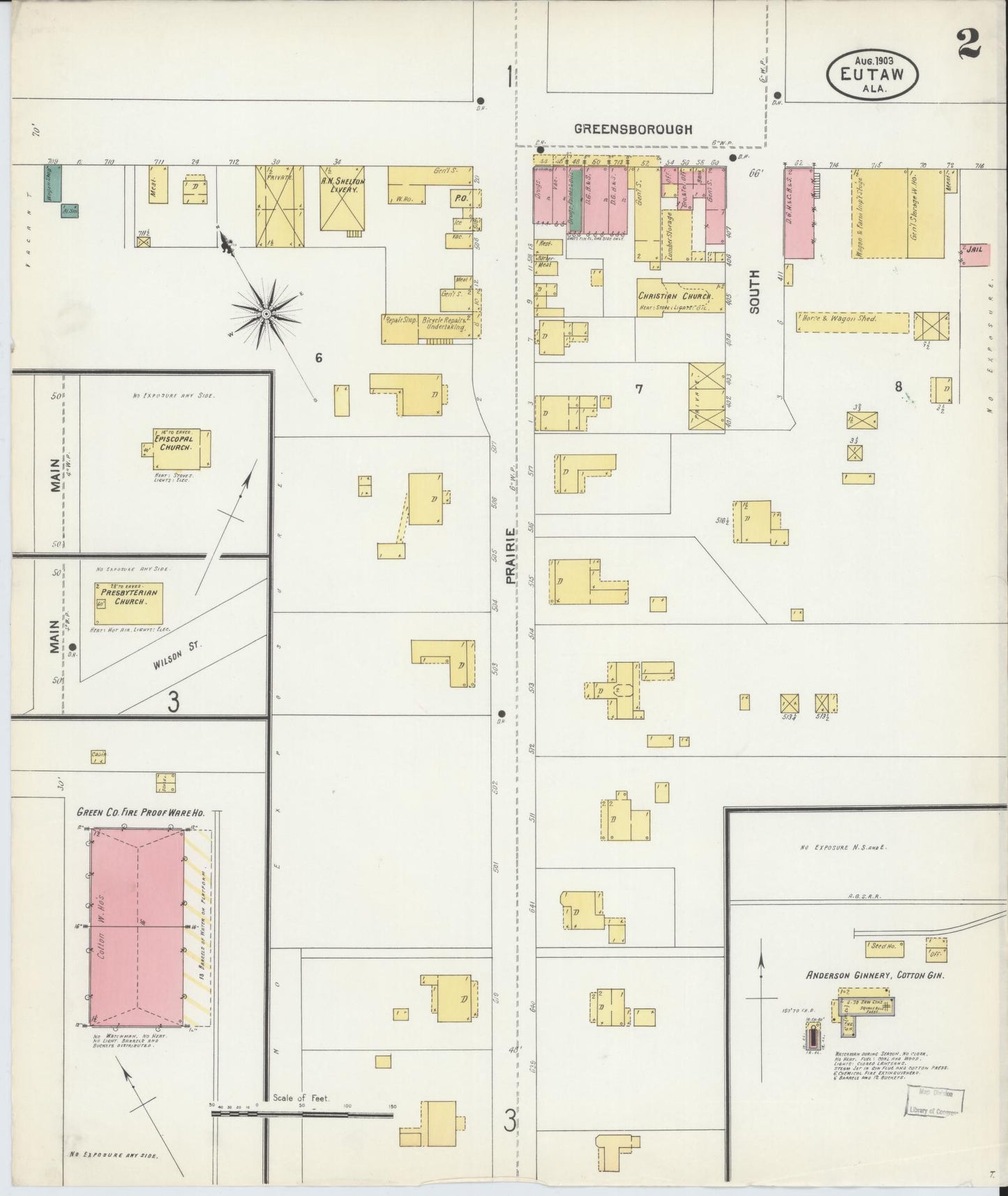 Sanborn Fire Insurance Map from Eutaw, Greene County, Alabama (1903), Sheet #0002 - Historic Sanborn Fire Insurance Map Print, vintage old map wall art, antique decor, genealogy gift, Alabama Alabama map