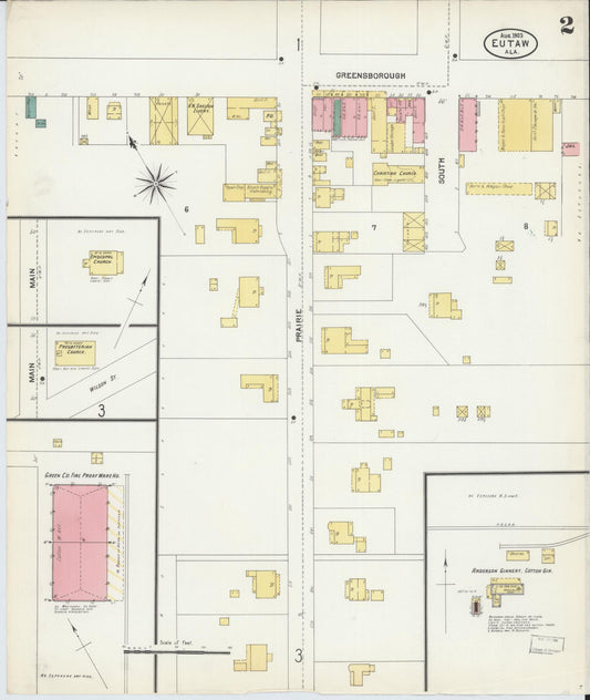 Sanborn Fire Insurance Map from Eutaw, Greene County, Alabama (1903), Sheet #0002 - Historic Sanborn Fire Insurance Map Print, vintage old map wall art, antique decor, genealogy gift, Alabama Alabama map