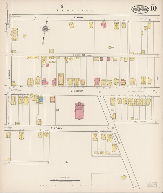 Sanborn Fire Insurance Map from Bellefonte, Centre County, Pennsylvania (1922), Sheet #0010 - Historic Sanborn Fire Insurance Map Print, vintage old map wall art, antique decor, genealogy gift, Pennsylvania Pennsylvania map