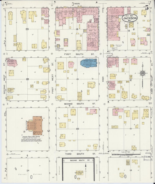 Sanborn Fire Insurance Map from Jackson, Cape Girardeau County, Missouri (1921), Sheet #0005 - Historic Sanborn Fire Insurance Map Print, vintage old map wall art, antique decor, genealogy gift, Missouri Missouri map