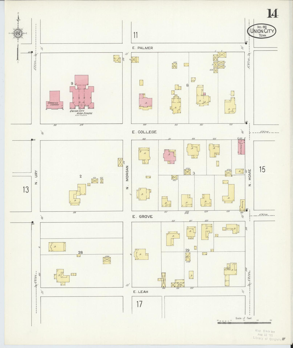 Sanborn Fire Insurance Map from Union City, Obion County, Tennessee (1912), Sheet #0014 - Historic Sanborn Fire Insurance Map Print, vintage old map wall art, antique decor, genealogy gift, Tennessee Tennessee map