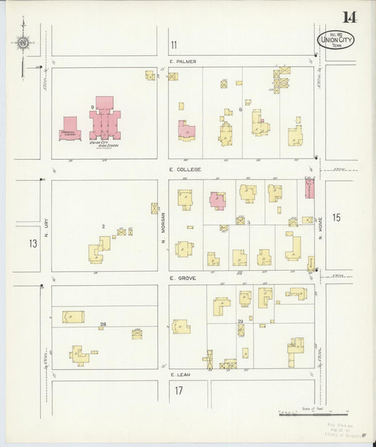 Sanborn Fire Insurance Map from Union City, Obion County, Tennessee (1912), Sheet #0014 - Historic Sanborn Fire Insurance Map Print, vintage old map wall art, antique decor, genealogy gift, Tennessee Tennessee map