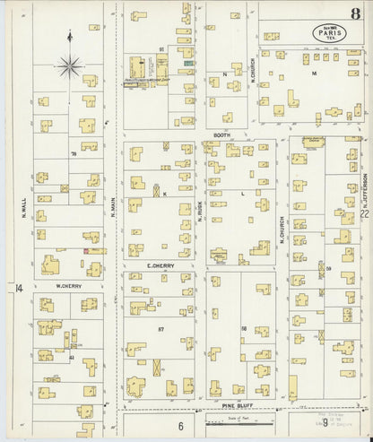 Sanborn Fire Insurance Map from Paris, Lamar County, Texas (1902), Sheet #0008 - Historic Sanborn Fire Insurance Map Print, vintage old map wall art, antique decor, genealogy gift, Texas Texas map