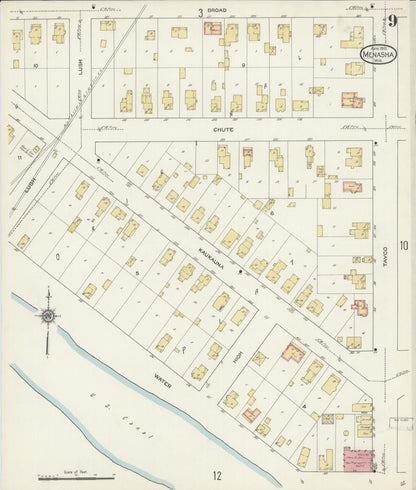 Sanborn Fire Insurance Map from Menasha, Winnebago County, Wisconsin (1913), Sheet #0009 - Historic Sanborn Fire Insurance Map Print, vintage old map wall art, antique decor, genealogy gift, Wisconsin Wisconsin map