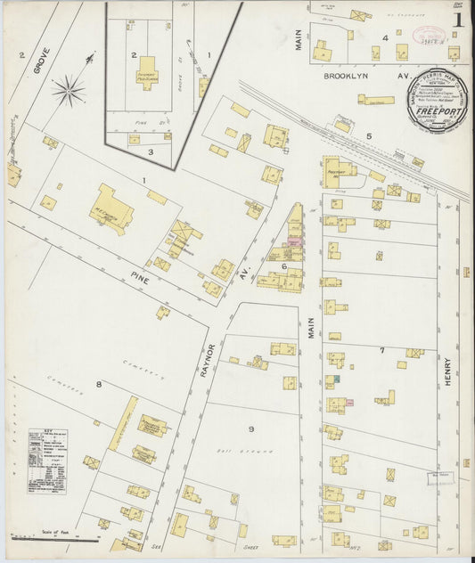 Sanborn Fire Insurance Map from Freeport, Nassau County, New York (1892), Sheet #0001 - Complete Map Set gallery image, historic Sanborn map, vintage wall art, New York New York
