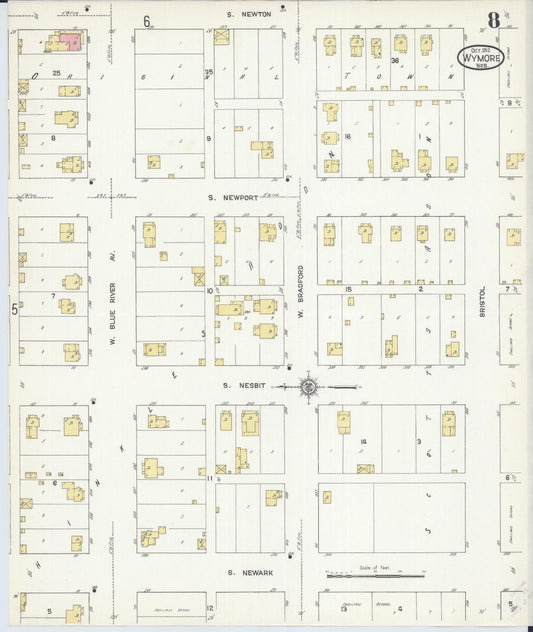 Sanborn Fire Insurance Map from Wymore, Gage County, Nebraska (1912), Sheet #0008 - Historic Sanborn Fire Insurance Map Print, vintage old map wall art, antique decor, genealogy gift, Nebraska Nebraska map