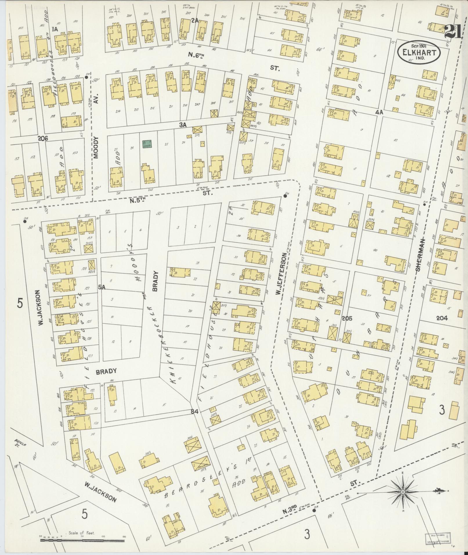 Sanborn Fire Insurance Map from Elkhart, Elkhart County, Indiana (1901), Sheet #0021 - Complete Map Set gallery image, historic Sanborn map, vintage wall art, Indiana Indiana