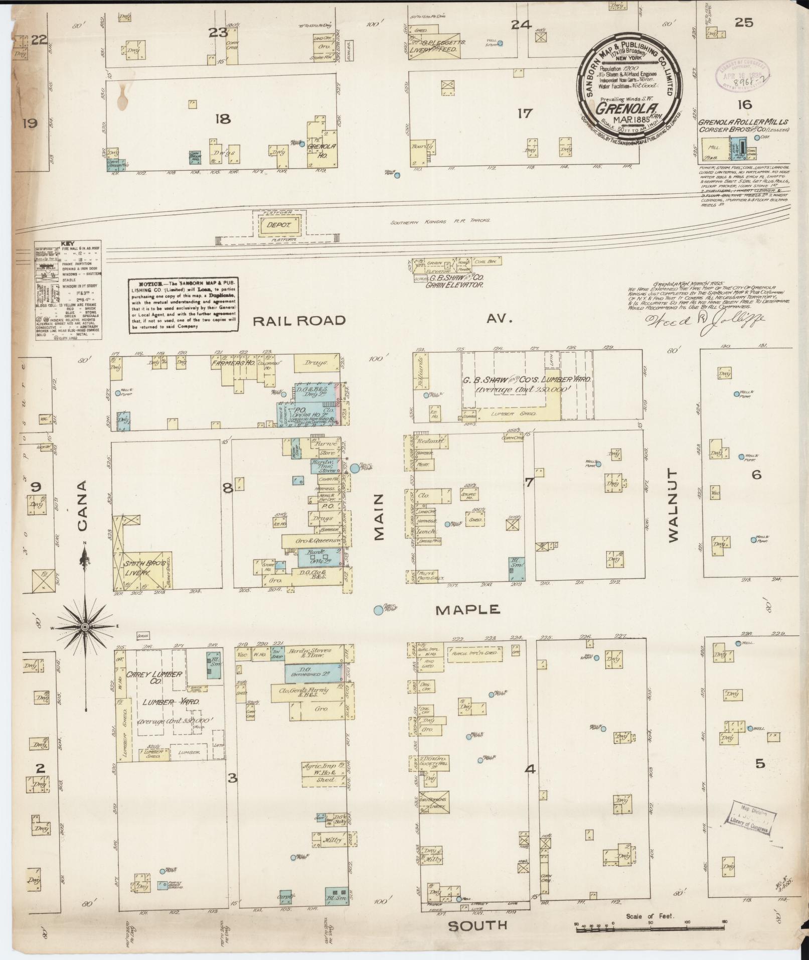 Sanborn Fire Insurance Map from Grenola, Elk County, Kansas (1885), Sheet #0001 - Historic Sanborn Fire Insurance Map Print, vintage old map wall art, antique decor, genealogy gift, Kansas Kansas map