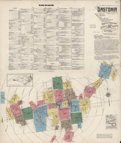 Sanborn Fire Insurance Map from Gastonia, Gaston County, North Carolina (1922), Sheet #0001 - Historic Sanborn Fire Insurance Map Print, vintage old map wall art, antique decor, genealogy gift, North Carolina North Carolina map