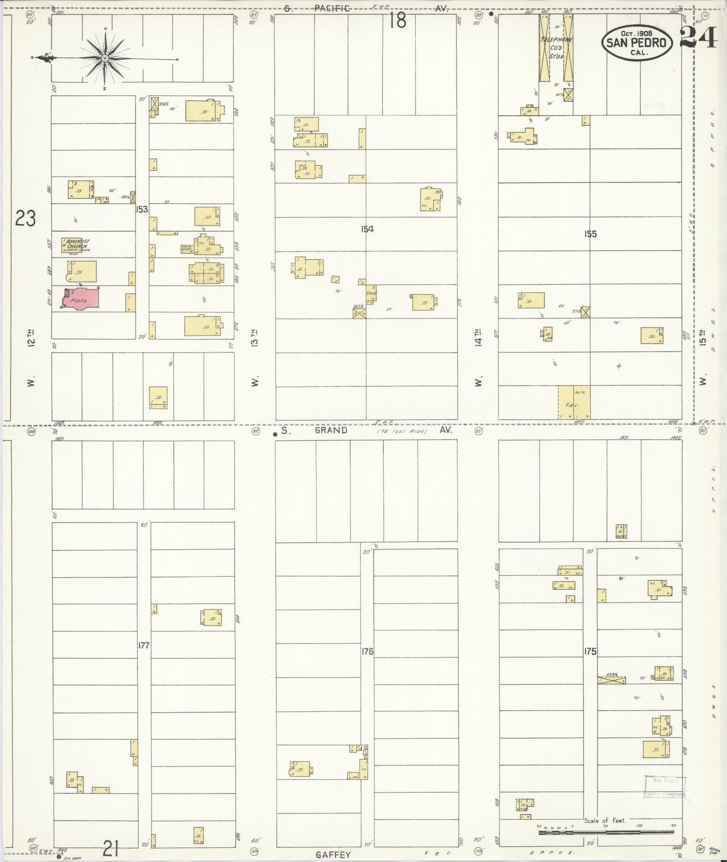 Sanborn Fire Insurance Map from San Pedro, Los Angeles County, California (1908), Sheet #0024 - Complete Map Set gallery image, historic Sanborn map, vintage wall art, California California